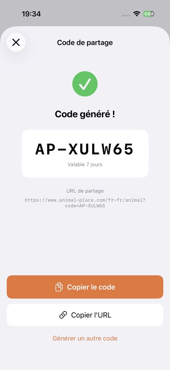 Code de partage temporaire